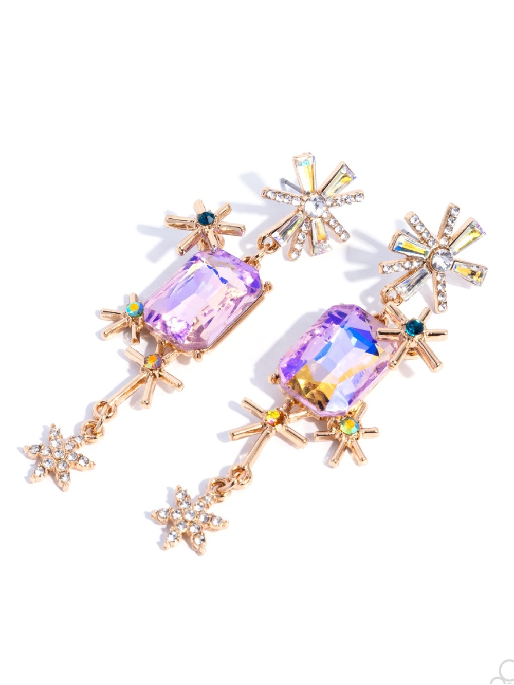 NWT Iridescent Purple/Gold Starburst Earrings(Last One) - Picture 3 of 4
